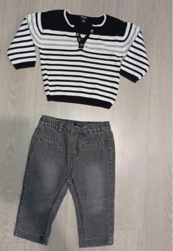 Ensemble pull rayé jean gris