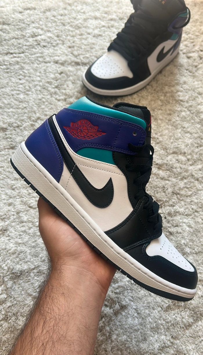 Air Jordan 1 Mid – Aqua Grape Black Toe / Blanc Violet Noir – Taille 44 - photo numéro 5