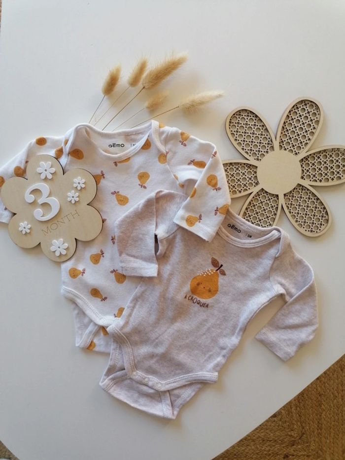 Lot de deux bodys manches longues - Gémo - 3 mois