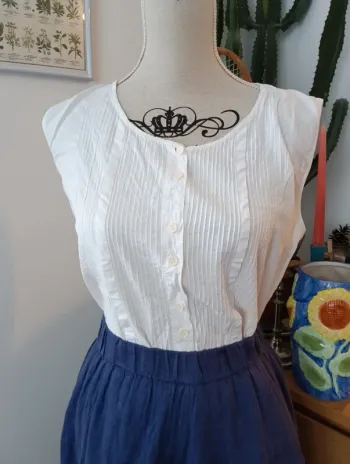 Blouse blanche vintage sans manches en coton