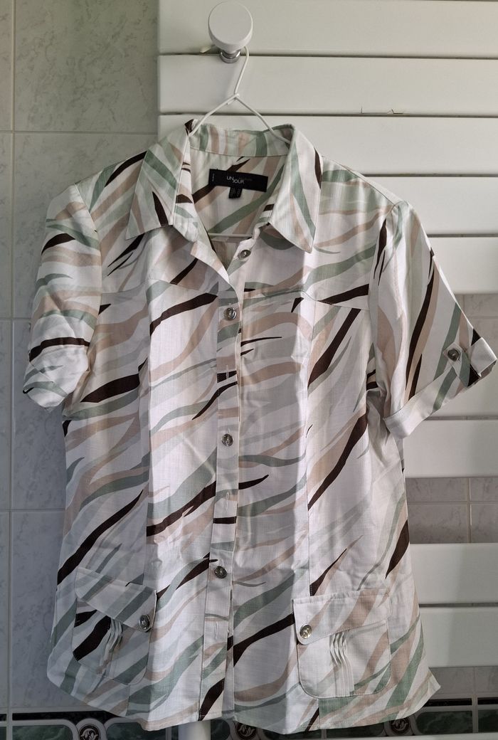 Chemise manches courtes - Couleur Kaki - Beige rosé - Blanc
