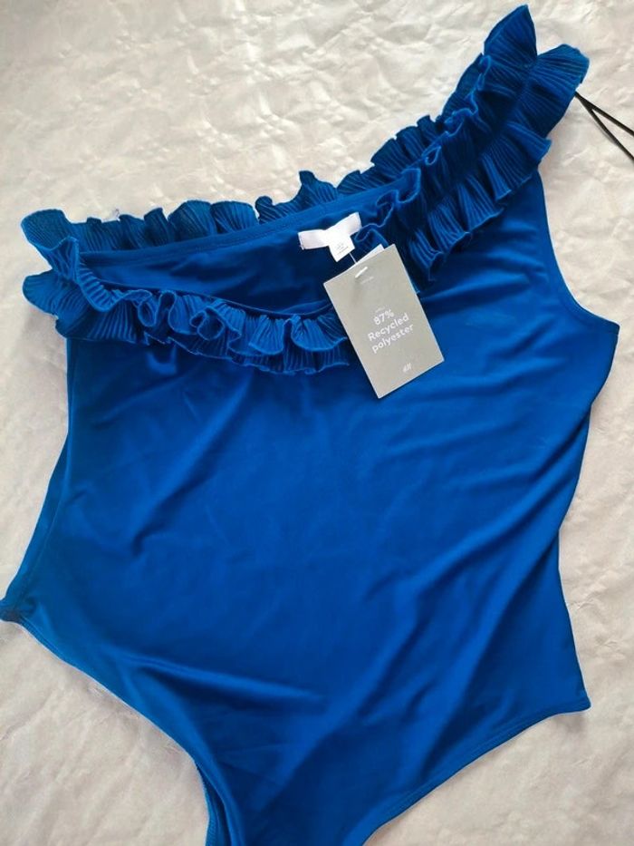 Body string bleu à volants monomanche bretelle épaule - taille M - photo numéro 2