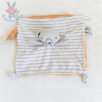 Doudou plat Ours rayé gris blanc moutarde Orchestra Prémaman