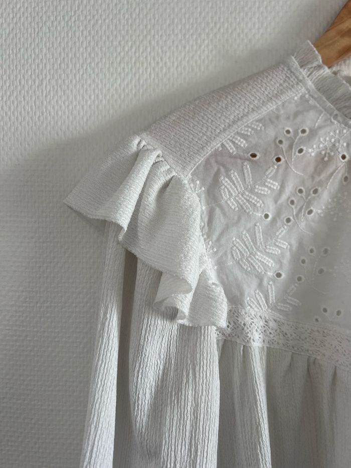 Blouse blanche à broderies et volants Promod taille M - photo numéro 6
