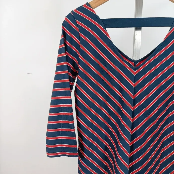 Top rayé bleu rouge col V dos decoletté Grain de Malice T.S coton stretch chic décontracté A1106 - photo numéro 2