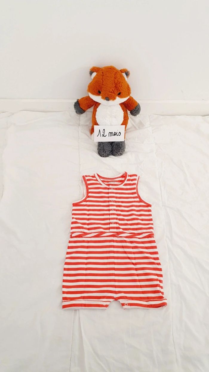 Barboteuse ou combishort marinière rouge bébé mixte 12 mois