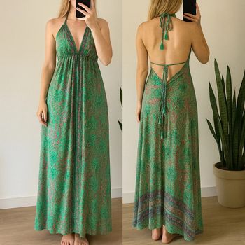 Robe longue imprimé fleuri, dos nu, en soie taille U