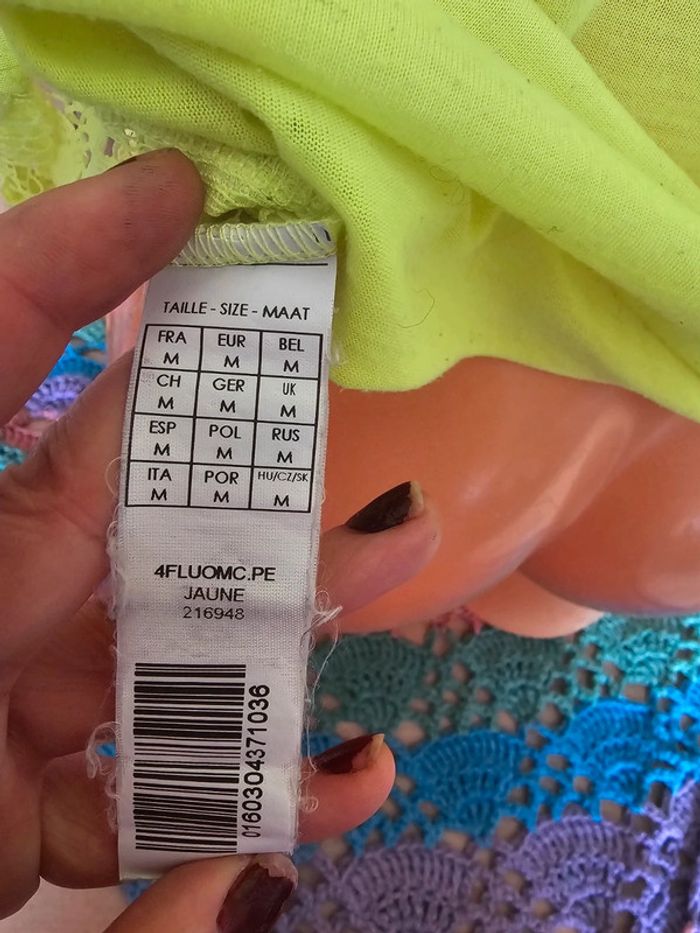 Débardeur jaune fluo, été, transparent, Mim taille 38/M - photo numéro 3