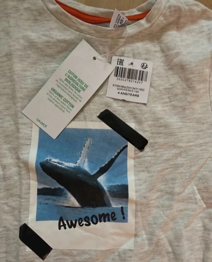 T-shirt Okaïdi, taille 4 ans, neuf baleine - photo numéro 2