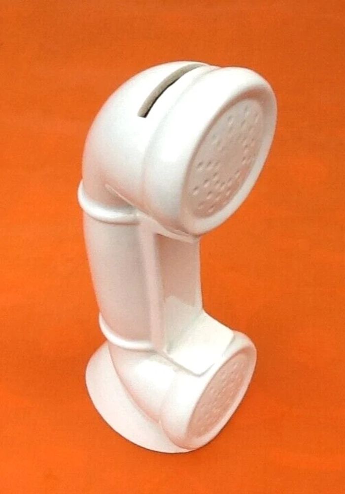 Tirelire Combiné téléphone " Le temps c' est de l' argent " Céramique blanche