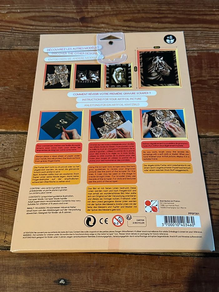 Original Scraper activité manuelle gravure carte à gratter pré dessinée animaux dorée or tigre Inde - photo numéro 3