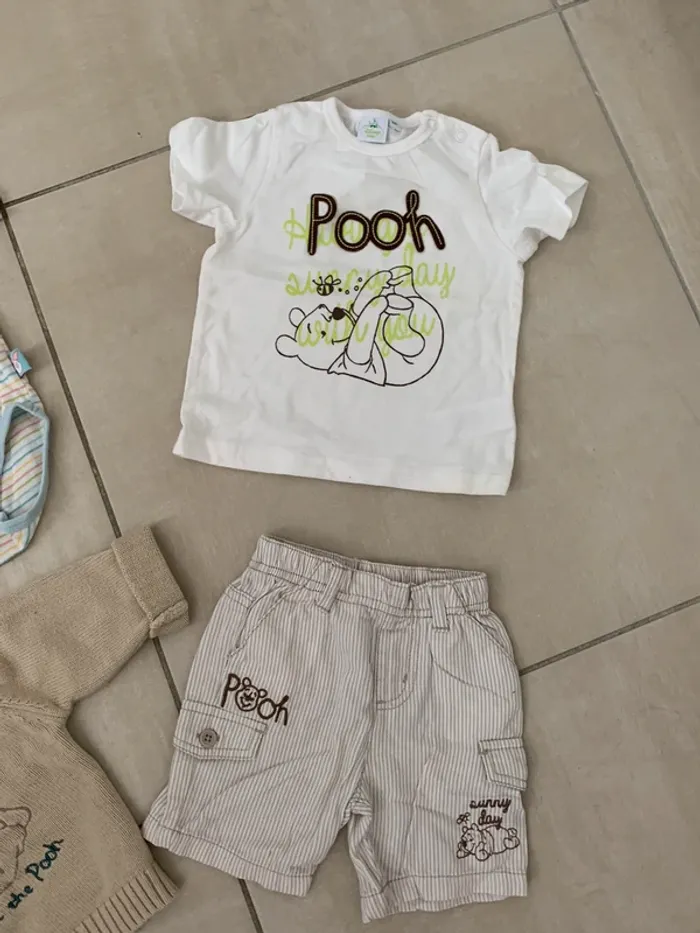Joli ensemble 6 mois lot printemps été Winnie l’ourson Disney short gilet t-shirt - photo numéro 3
