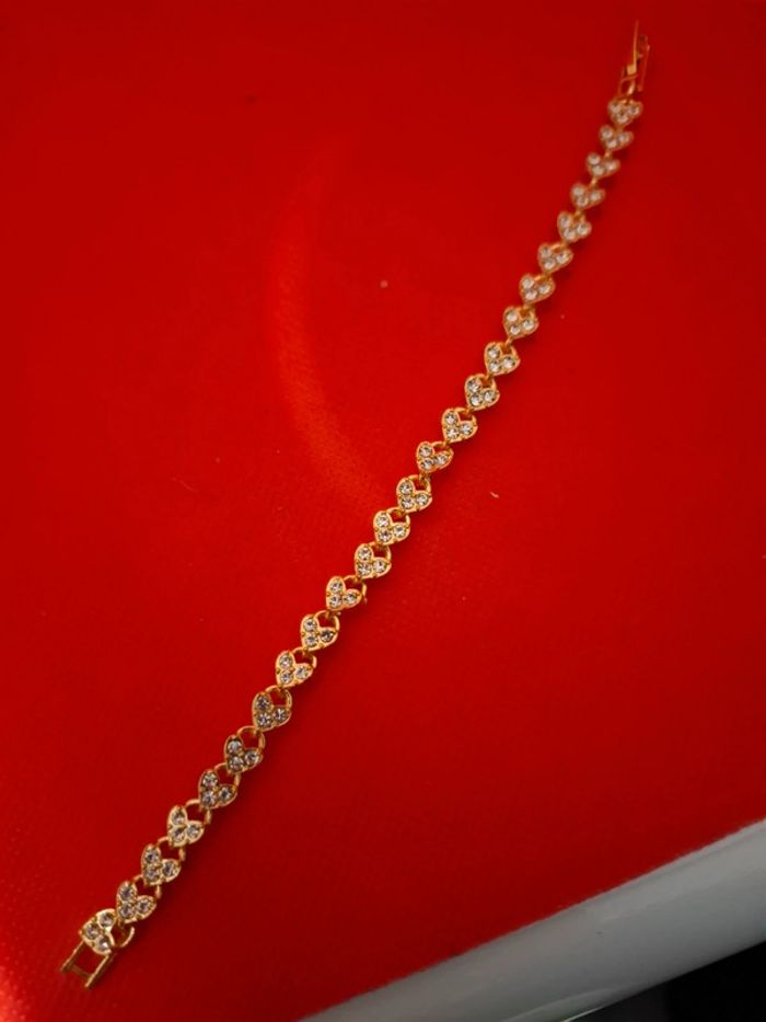 Bracelet acier métal doré neuf avec etiquette et oxydes de zirconium blancs - photo numéro 3