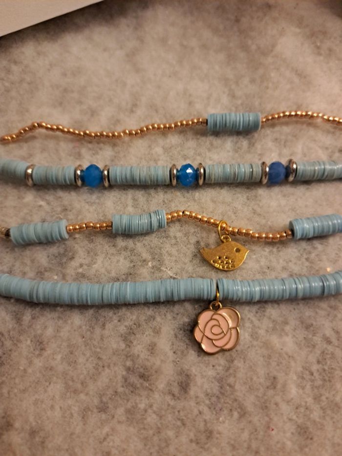 Lot de bracelets bleu et doré heishie - photo numéro 6