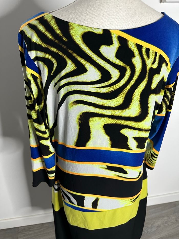 Robe zébrée bariolée jaune et bleue Frank Lyman t46 3XL - photo numéro 3