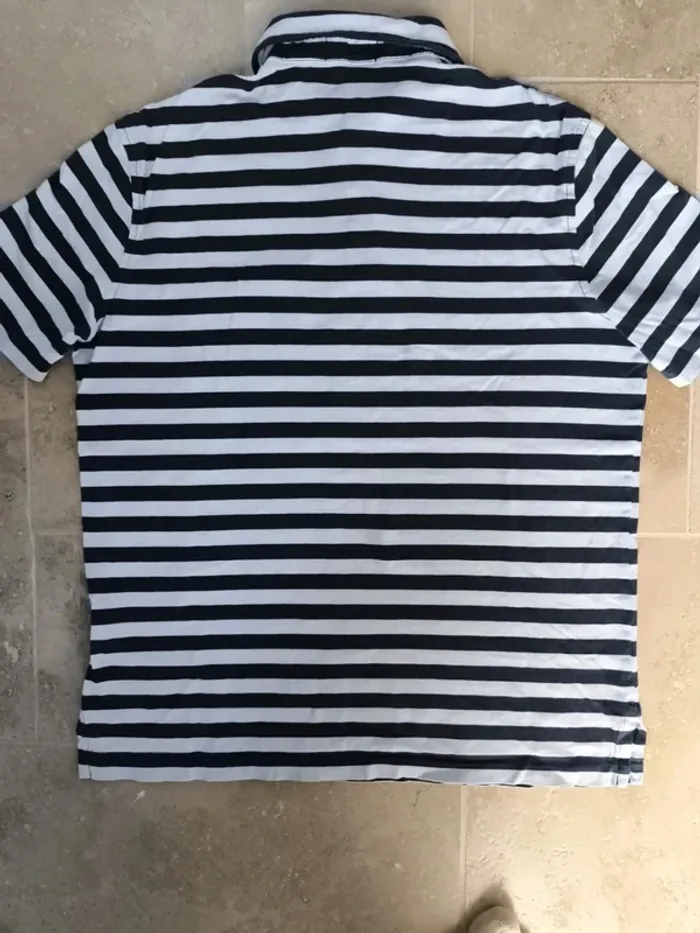 Polo Ralph Lauren homme M tissu fin rayures marine et blanche poche logo bleu ciel - photo numéro 11