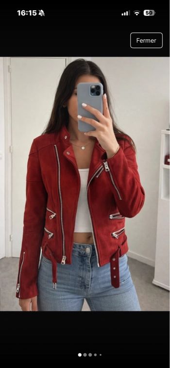 Veste biker rouge - Zara TRF (Outerwear) taille XS XS / 34 / 6• Très bon état • Zara