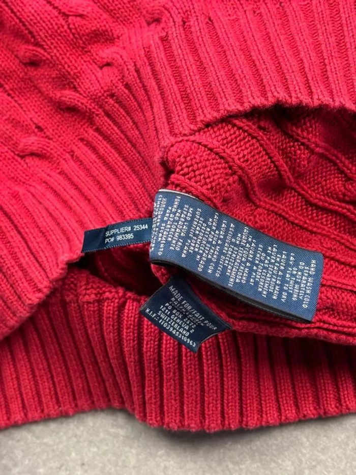 Pull d’hiver torsadé en maille Ralph Lauren rouge col V taille XL femme - photo numéro 10