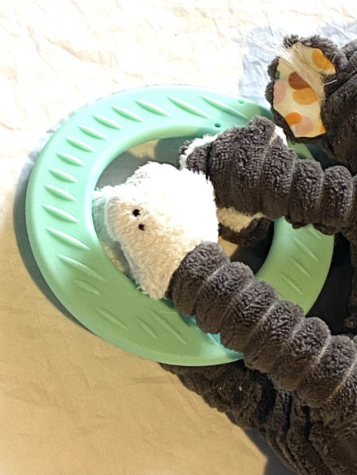 Petit Singe Chimpanzé Anthracite Grand Cercle Anneau Vert Animal Faune Peluche Petits Enfants Bébés - photo numéro 3
