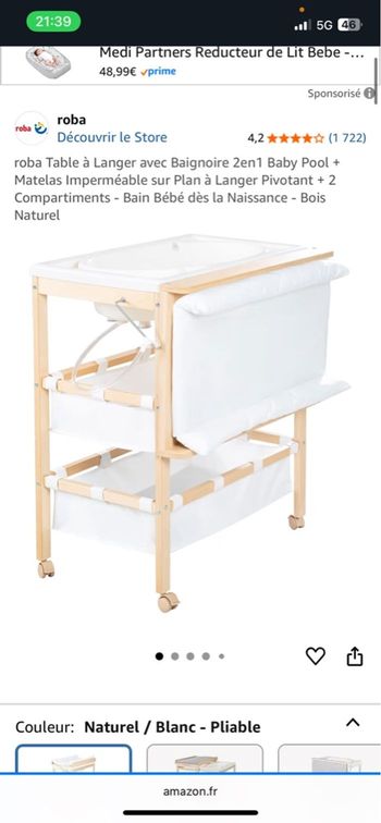 Table à langer avec baignoire