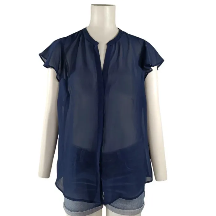Blouse fluide transparente bleu marine Stile Benetton taille M estimée – manches volantées A953