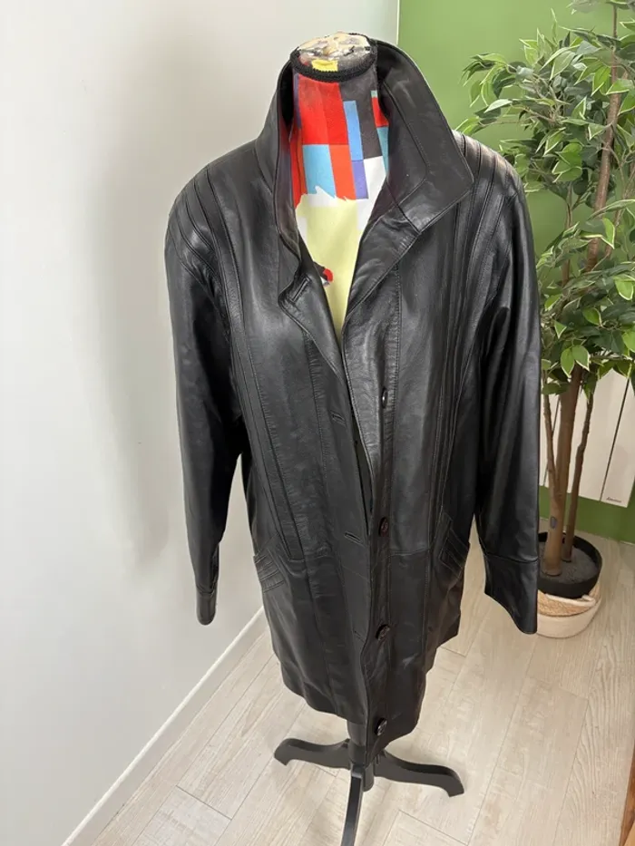 Manteau en cuir vintage | Noir | Taille 38