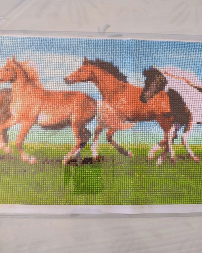 Grand Diamond painting 25.5 cm x 75,5 cm Chevaux déjà fait - photo numéro 3
