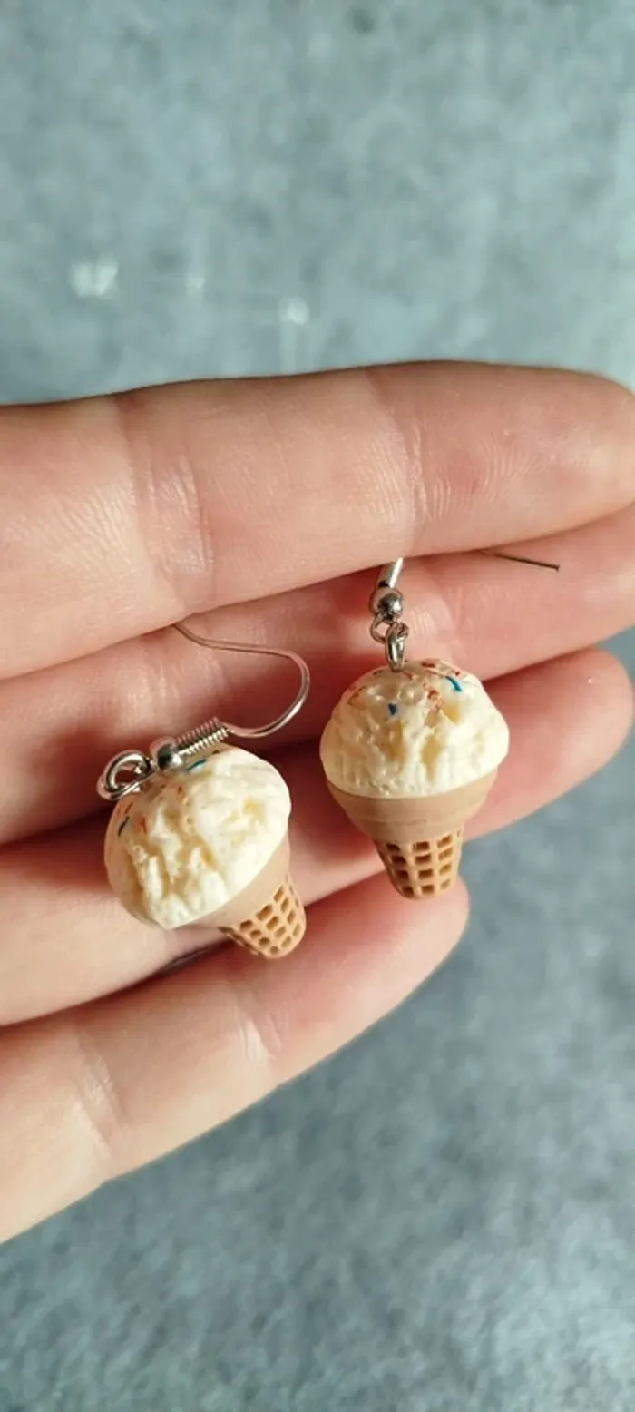 🍄 Boucles d’oreilles ▪ cornet de glace fantaisie - photo numéro 2