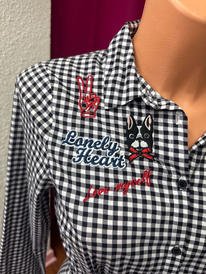 Robe chemise Vichy patch bouledogue - photo numéro 3