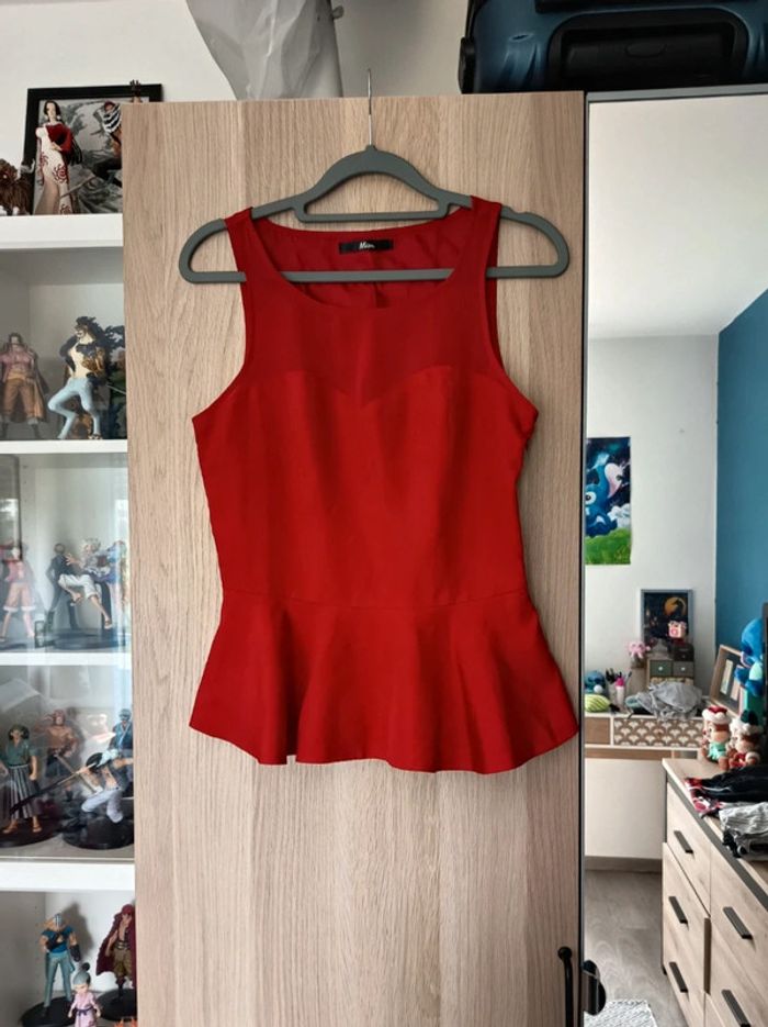 Top blouse peplum rouge avec un volant Mim - Taille S 36