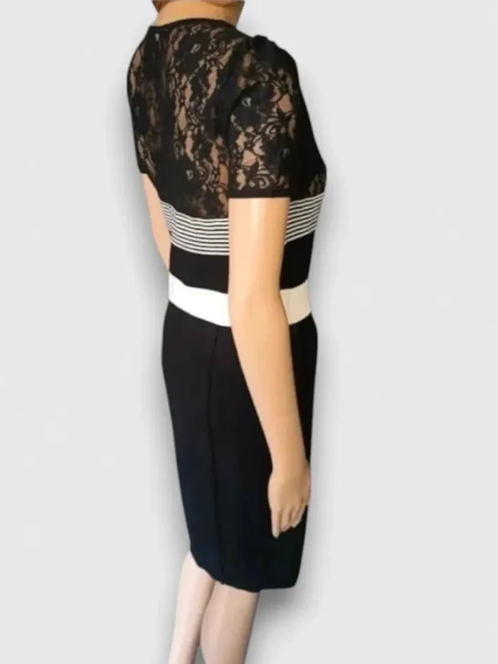 Robe casual Etincelle Couture noir et bande blanche, taille ajusté,haut ajouré taille M - photo numéro 2