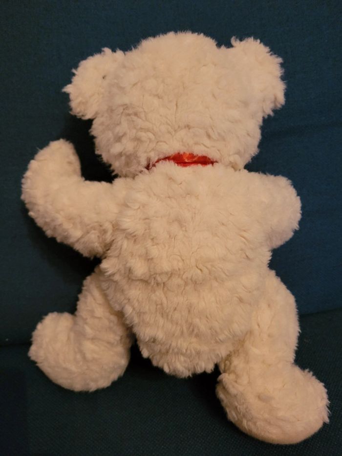 Grand Ours peluche Steiff 35cm gros doudou Chiné blanc noeud rouge traditionnel collection - photo numéro 6