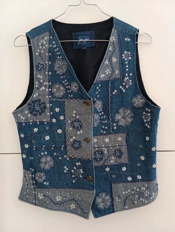 Gilet vintage en jean patchwork Jac Jac