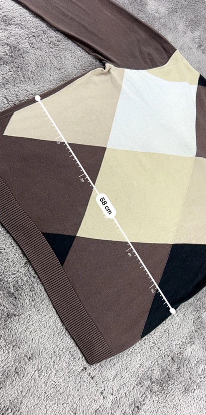 Pull Sweat col V Vintage Airness Marron Beige à Losanges 100% Coton Taille XL - photo numéro 4