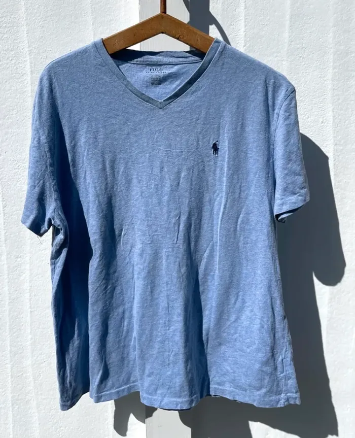 V-neck T-shirt Ralph Lauren short sleeves blue black logo mens M