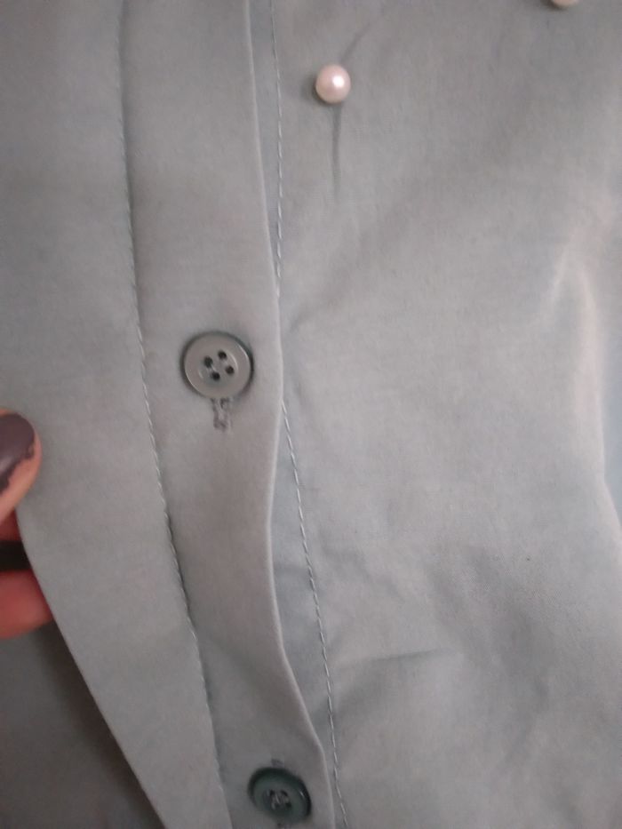 Chemise vert d'eau avec perles - photo numéro 4