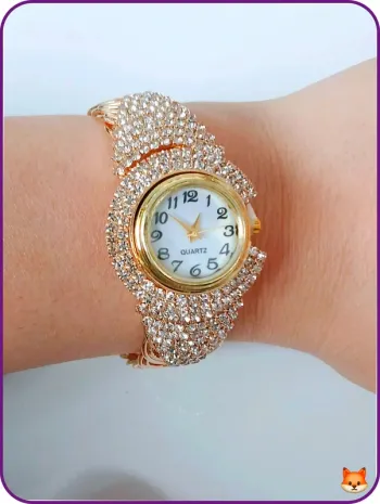 Montre bijou dorée brillante à strass – look glamour et élégant