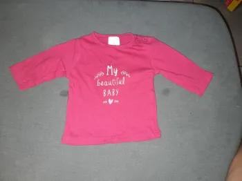 Tee shirt rose fushia m'y beautiful baby kiabi 3 mois 56/62 cm