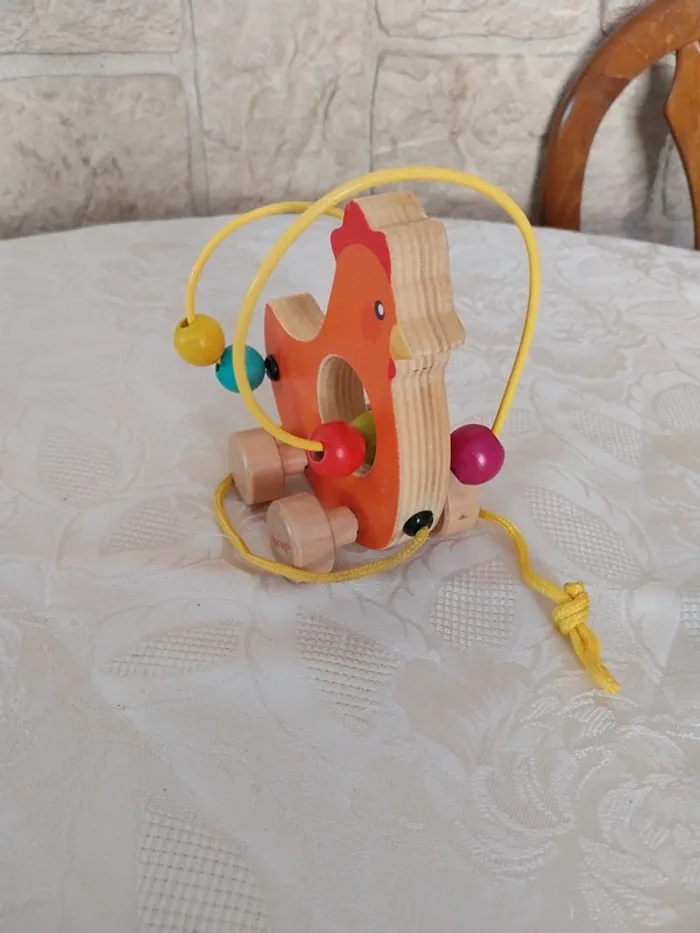 Lots de 4 jeux Jeu musical Girafe qui roule, Poule en bois, toupie - photo numéro 6