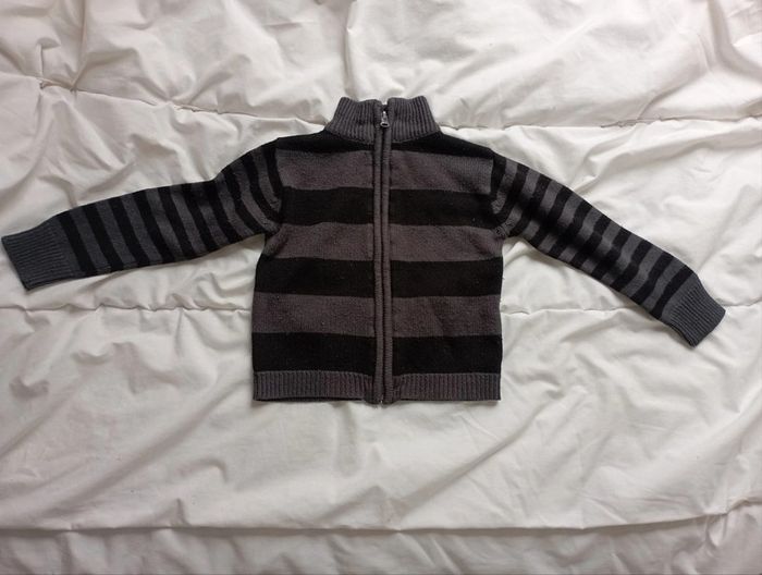Gilet zippé rayé noir/gris 3 ans - photo numéro 3