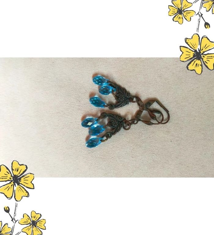 Boucles d’oreilles vintage pendantes bleues – style baroque romantique - photo numéro 3