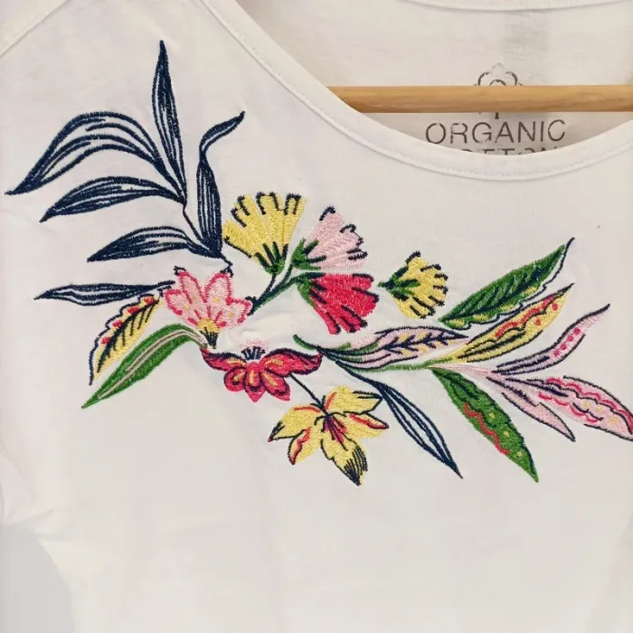 Tshirt femme 100% coton bio blanc avec fleur colorée Damart taille S A341 - photo numéro 2
