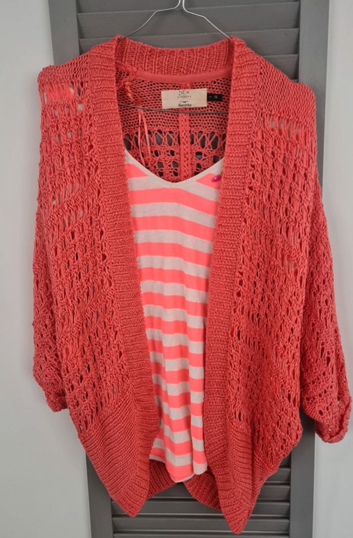 Top + gilet en maille rose