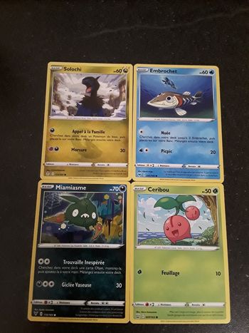 Solochi + Embrochet + Miamiasme + Ceribou lot de 4 cartes Pokémon neuves