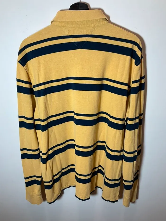 Polo manches longues moutarde à rayures bleu marine pour homme Tommy Hilfiger taille L 470 - photo numéro 2