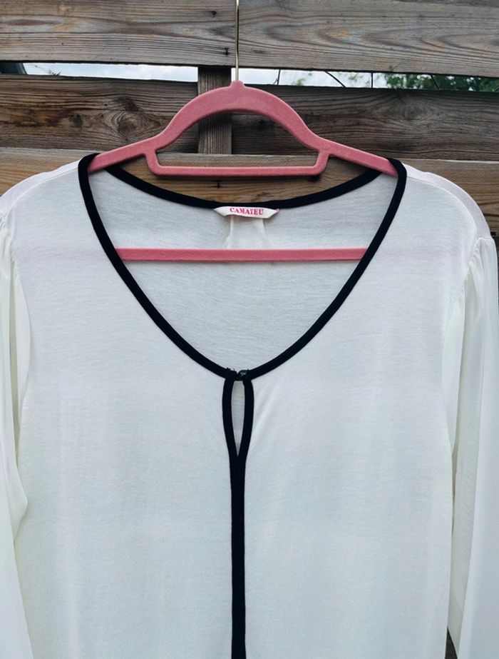 Blouse crème & noir - Taille XL - photo numéro 3