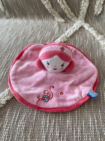 Peluche doudou plat 19cm sucre d’orge poupée fille rose très bon état