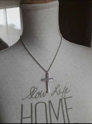 Chaine corde avec grande croix acier inoxydable