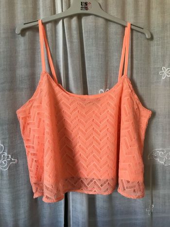 Crop top dentelle corail  XS Gémo