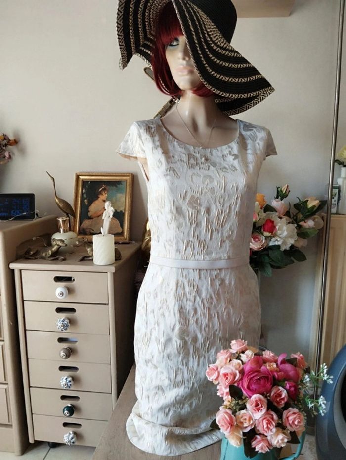 💎Robe Crème & Dorée Motifs Léopard Weise T34/36💕 - photo numéro 2